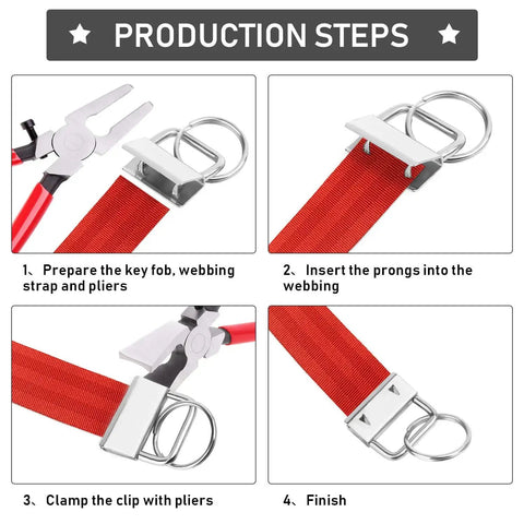 Assembly steps for 40 Piece 1 Inch Key Fob Hardware Set With Pliers For Wristlets Lanyards And Key Chains Making Supplies In Four Colors