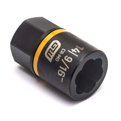 Close-up of a single metric socket from the Seven Piece Metric Bolt Biter Extraction Socket Set With One Quarter And Three Eighths Inch Drive Bidirectional For Damaged Fasteners Includes Five Metric Sockets And Two Impact Adapters Pro Grade Works With Impact Wrenches And Ratchets.