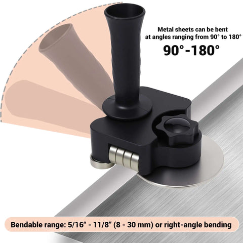 Compact Manual Metal Bending Machine for Sheet Metal shown with 90 to 180 degree bending capability, close-up view.