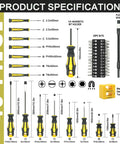 43 Piece Magnetic Screwdriver Set With Sturdy Carry Case And 25 Bit Kit Includes various drivers and bits, product specification display