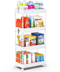 4 Tier Rolling Storage Cart Great For Tight Spaces On Wheels A Mobile Shelving Unit For Kitchen Bathroom Laundry Room Living Room Office Space Saver White