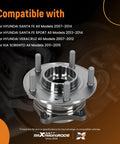 Front Wheel Hub And Bearing Assembly 513266 Replacement For Hyundai Santa Fe 2007 2014 Veracruz 2007 2012 And Kia Sorento 2011 2015 Five Lug Direct Fit Front Left Or Right Ready To Roll displayed with compatibility details