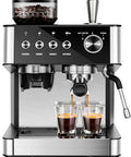 Ditch The Daily Coffee Run With This Pro Home Espresso Maker Featuring A Built In Grinder And Adjustable Milk Frother 15 Bar Extraction Pump Plus Instant Hot Water For Smooth Daily Lattes. Espresso machine with dual glass cups.