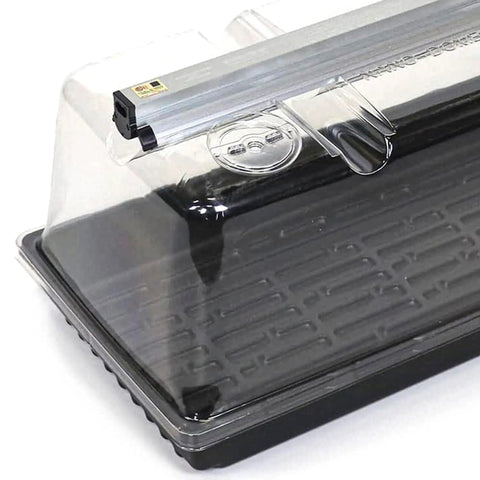 Prism Lens Powered LED Mini Greenhouse Kit with NanoTech Light Reflector and double thick tray, partial side view