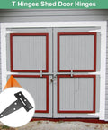 4 Pack Iron T Strap Shed Door Hinges 3 Inch Barn Gate Hinges Tee Hinge Wrought Hardware with Screws Installed on Shed Door