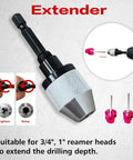 Extender for Six Piece Pro Grade PVC Pipe Reamer Kit With Extension And Wrenches For CPVC PPR And ABS Pipes Includes Three Quarters Of An Inch, One Inch, One And A Half Inches, Two Inches, Three Inches And Four Inches Sizes, CNC Machined Aluminum Body With Carbide