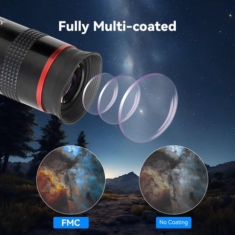Diagram showing fully multi-coated lens feature of 68 Degree Wide Angle Telescope Eyepiece 6mm For Quick Targeting And Crisp Views 1.25 Inch.