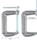 Heavy Duty Cast Iron C Clamps Set For Woodworking And Metalworking, 3 Inch Jaw Opening And 2 Inch Throat, front view