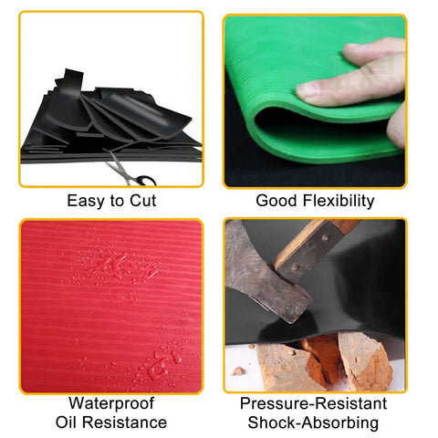 Built Tough Hardcore Commercial Grade Rubber Safety Mat For High Voltage Electric Shock Defense And Solid Grip Shop Shielding Oil Proof Anti Slip Cushion For Switchgear Setup Areas, showing black and green rubber mats with flexible and waterproof features.