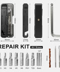 Dimensions and components of Compact Bike Repair Tool Kit With Flip Case L Ball End Hex Wrench 7 S2 Bits Tire Levers Tubeless Tire Plug Strips
