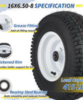 16x6.50-8 Tubeless Lawn Mower Tire And Wheel Set With 1 Inch Bearing And 4 Inch Centered Hub