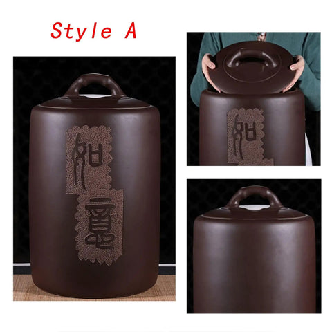 Hella Durable Ceramic Rice Jar And Airtight Storage Container For Coffee Beans Tea Flour Pet Food And Grains With Secure Lid Options in brown style.