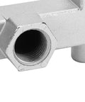 Close-up of G1/4 thread on 6 Way Air Compressor Manifold Block High Flow Aluminum Alloy Distribution Fitting for pneumatic systems.