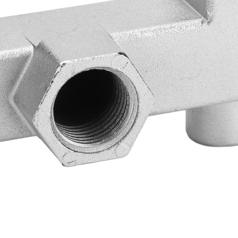 Close-up of G1/4 thread on 6 Way Air Compressor Manifold Block High Flow Aluminum Alloy Distribution Fitting for pneumatic systems.