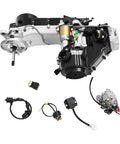 Plug And Play 150CC Long Case GY6 Scooter Engine Motor Kit components including carburetor, ignition and wiring harness.