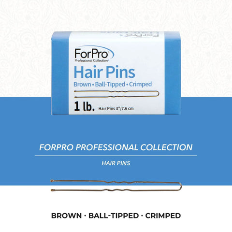 Solid Ball Tipped Hair Pins 320 Count Brown Crimped Styling Clips With Bounce Back Spring in 1 lb box, 3 inch size.