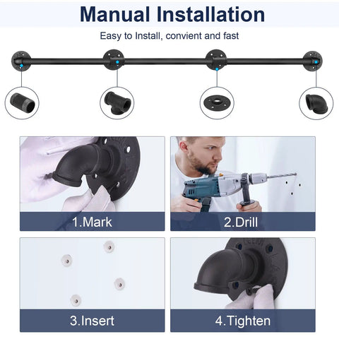 Manual installation guide for 10Ft Matte Black Stair Handrails For Indoor Stairs With Wall Mount Support Made From Iron Pipe Railing