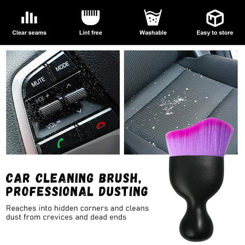 Curved Car Detailing Brush With Soft Bristles For Dashboard And Air Vents, Universal Interior Cleaning Tool, double purple finish