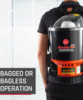 Person wearing Backpack Pro Vacuum With HEPA Media Filter And Extra Long Cord Lightweight Bagged Cleaning System on back