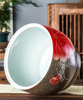 Kick Up Your Kitchen Game With This Handmade Ceramic Storage Jar With Lid For Rice And Pet Food, Retro Porcelain Cylinder Bin For Flour Coffee Beans And Dry Grains, Solid Pantry Keepers That Are Built Different And Look Fresh, red detailed design.