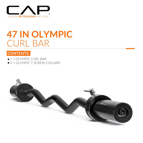 47 Inch Olympic EZ Curl Bar From Classic Series Black With Angled Ergonomic Design