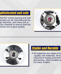 Front Wheel Bearing And Hub Assembly 515046 Fit For 2004 2005 Ford F150 Heritage Front 4WD With 6 Lug Bolts And ABS Reliable Replacement Part Premium Replacement With Easy Bolt On Fit Ships Fast, front and side view on display board.