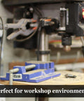 Workshop with tools, drill press and vise visible in foreground, indicating potential use for Eco Friendly Multipurpose Lubricant Spray.