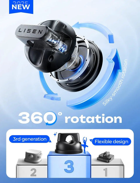 Close-up of Six Pack Rotatable Cord Holder Set With 360 Degree Magnetic Clips showing swivel mechanism and sleek black design.
