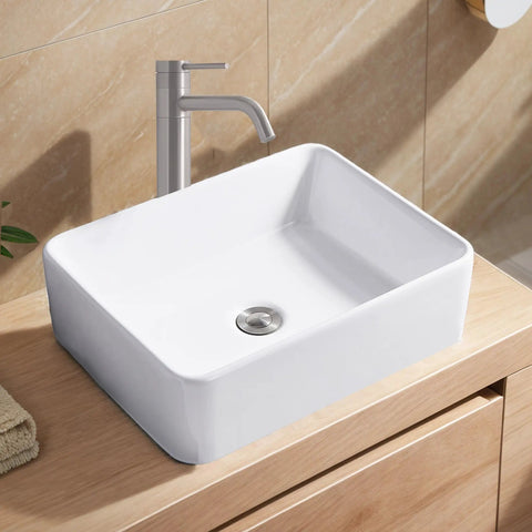 Rectangular White Ceramic Vessel Sink For Bathrooms 16 By 12 Inches Sleek Modern Farmhouse Above Counter Basin