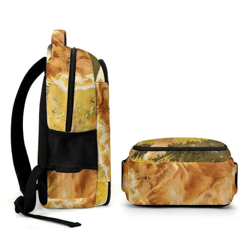 Side view of Dope Warm Autumn Pet Floral Printed Unisex Backpack With Large Capacity Durable Polyester Breathable Fabric Smooth Zipper