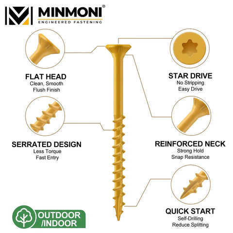 10 By 3 Inch Wood Deck Screws 310 Piece Box Exterior Trox Flat Head Tan Finish Includes T25 Star Bit Ruspert Coating Details