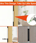 Measurement and installation view of Ultra Thin Cabinet Door Magnets 4 Pack No Drill Stainless Steel Magnetic Latches Stick On Strong Adhesive