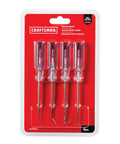 Heavy Duty Four Piece Pick And Hook Screwdriver Set Uses Heat Treated Alloy Steel Blades With Comfort Acetate Handle Satin Nickel Finish in packaging.
