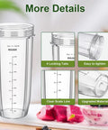 32 Ounce Blender Cups Replacement Durable With Sip And Seal Lids For Ninja Blenders Compatible With Auto IQ Series BL450 BL480 BL642 BL680 BN801 SS101 SS151 And More showing clear 32oz cup with locking tabs, scale line, upgraded material.
