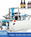 Automatic Round Bottle Labeling Machine Single And Double Side Sticker Applicator High Speed Labeler For Wide Mouth Containers, detailed view of labeling machine setup.