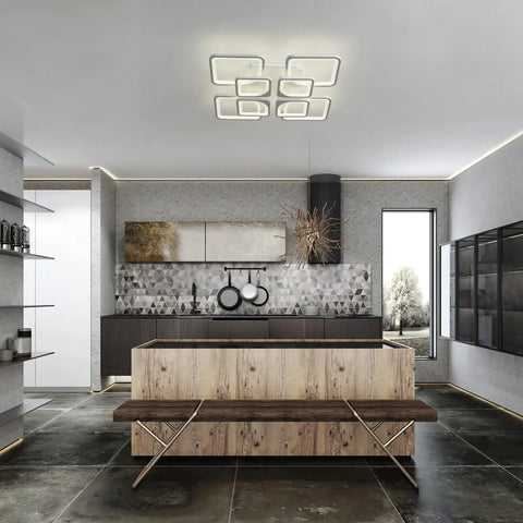 Modern kitchen with Dimmable Flush Mount LED Ceiling Light With Remote Control, 23.6 Inch Modern Fixture, Eight Square Acrylic Panels