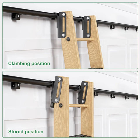 6.6Ft Telescopic Hook On Sliding Library Ladder Hardware with Bottom Wheel and Brake, dual positions on track system.