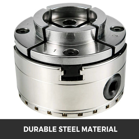 Close-up view of One Inch By Eight TPI Thread Wood Lathe Chuck Set Self Centering Four Inch Four Jaw Chuck with steel material