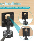Heavy Duty 2.2 Inch L Shaped Furniture Leveler Feet Kit showing adjustable leveler installation with screws and wrench.
