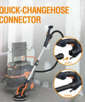 Electric Drywall Sander With Vacuum Dust Collection demonstrating hose connection feature against a wall