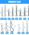 122 Piece Cotter Pin Clevis Pin R Clip Kit With Zinc Plated Hair Pin Assortment For Trailer Latch size details
