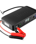 Front view of All In One Bolt Air 58830 Portable Car Jump Starter with 100 PSI Air Compressor showing cables and LED display
