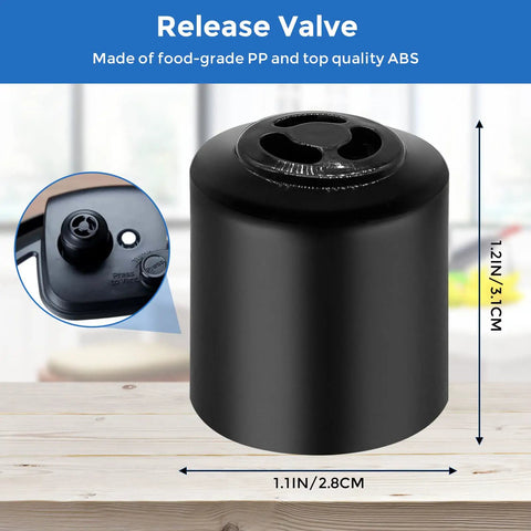 Universal Steam Release Handle And Valve For Duo Series Pressure Cookers showing black cylindrical design and dimensions.