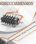 Beast Heavy Duty 18 Inch Manual Lawn Aerator Roller With 49 Inch Adjustable Handle Spike Aerator showing dimensions