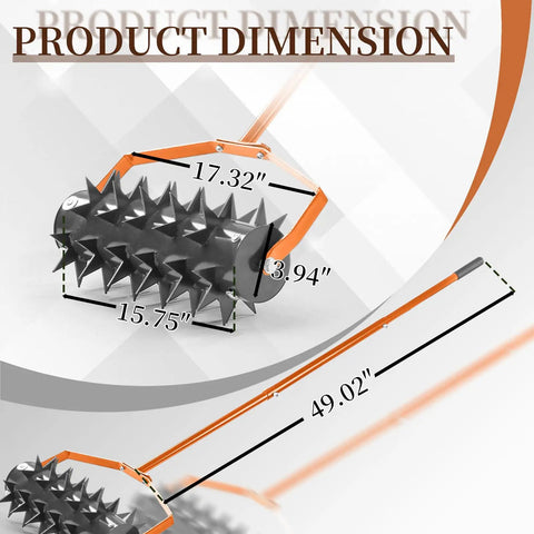 Beast Heavy Duty 18 Inch Manual Lawn Aerator Roller With 49 Inch Adjustable Handle Spike Aerator showing dimensions