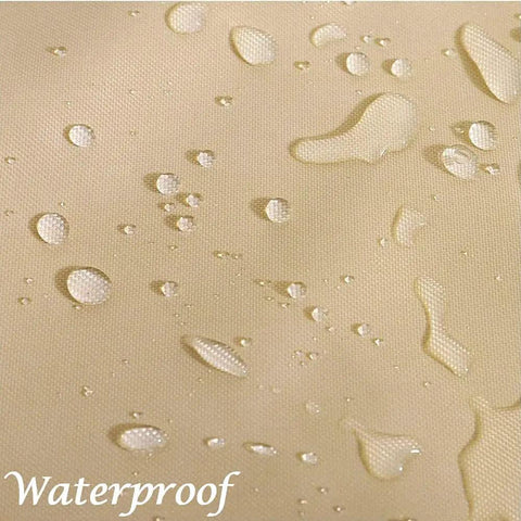 Close-up of waterproof beige 420D polyester fabric with rainproof backing, Outdoor Patio Bar Table Cover For Round 21 Inch Diameter And 23 Inch High Fits Keter 7.5 Gallon Cool Bar End Tables Beige Waterproof 420D Polyester With Rainproof Backing For Small Outdoor Side Tables.