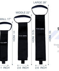 Three sizes of Two Pack Heavy Duty Cord Storage Wrap Holder with Hook And Loop Strap, measuring 17 to 28 inches.