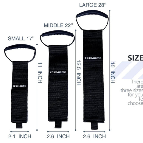 Three sizes of Two Pack Heavy Duty Cord Storage Wrap Holder with Hook And Loop Strap, measuring 17 to 28 inches.