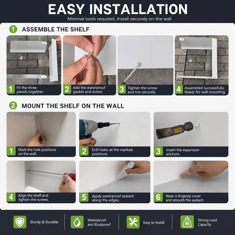 Installation guide for Kickass Wall Mount Weatherproof EV Charger Cover; assembly and mounting steps shown.