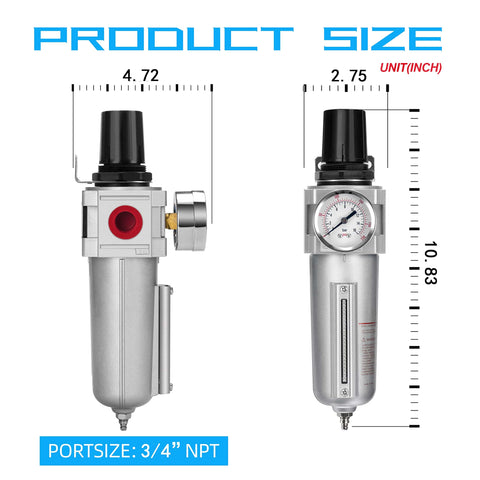 Dimensions and design of Heavy Duty Industrial Air Filter And Regulator With Metal Bowl For Paint Spray